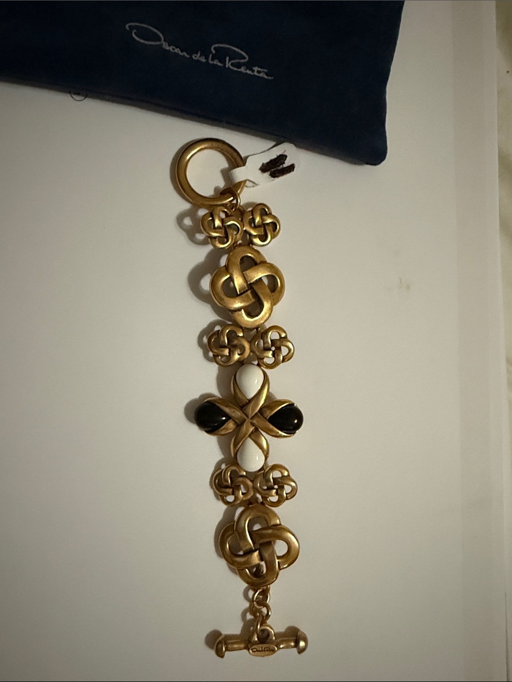 Oscar de la Renta Gold Bracelet with Black and White Enamel Accents